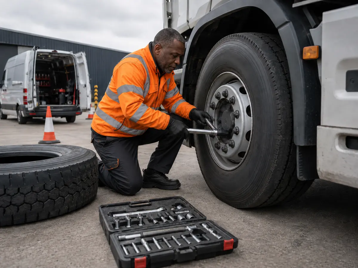 Mobile truck tyre repair